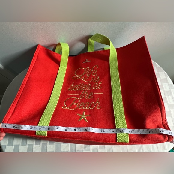 Spartina Carry All Tote Life is Better at the Beach. Orange and lime green - Picture 9 of 9